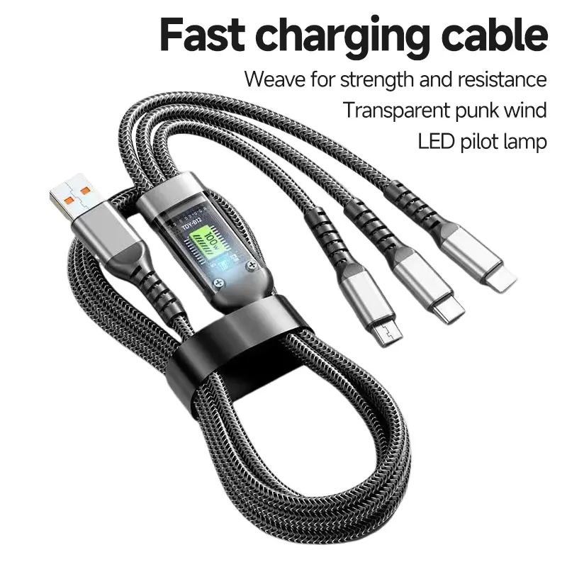 Cáp sạc nhanh, 100W, Thích hợp cho Apple / Android / TYPE-C, Cáp dữ liệu máy tính bảng một đến ba, Tương thích với máy tính xách tay Phone