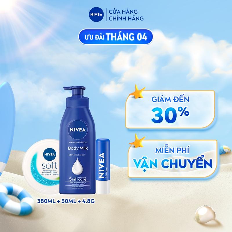 Bộ 3 Dưỡng ẩm chuyên sâu gồm Sữa Dưỡng Thể Body Milk Vitamin E (380ml) & Kem Dưỡng Làm Mềm Da (50ml) & Son dưỡng ẩm môi Original Care (4.8g) - 98940+89054+85061