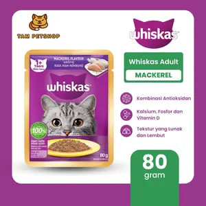 Whiskas Adult Mackerel Makanan Kucing Basah Pouch 80gr