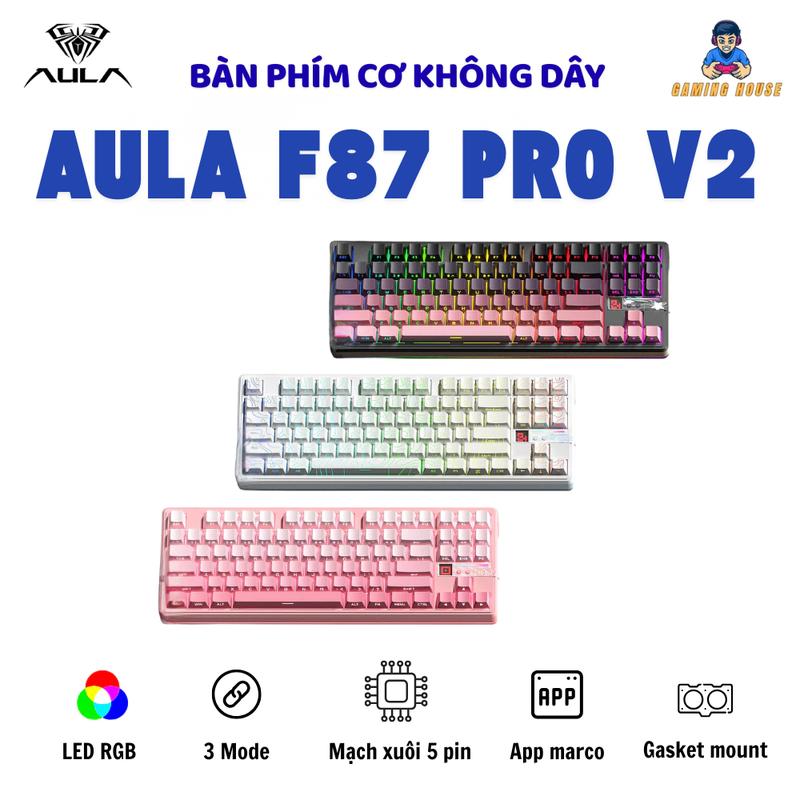 Bàn phím cơ AULA F87 Pro V2 - Pin 12000 - LED RGB- Layout TKL- Hotswap 5 Pin - Có app Macro