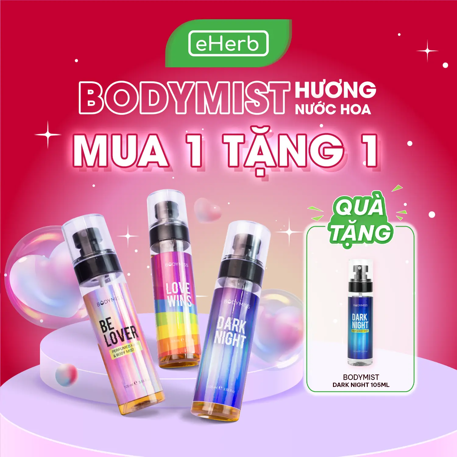 [Mua 1 Tặng 1] Body Mist Quốc Dân Unisex Eherb Xịt Khử Mùi Nam Thơm Lâu Bodymiss Nước Hoa Cho Nam