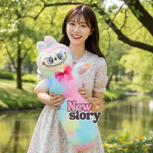 Boneka Guling Karakter Labubu Tinggi 50cm Pakai Lampu LED Bahan RASFUR Halus & Lembut Cocok untuk Kado