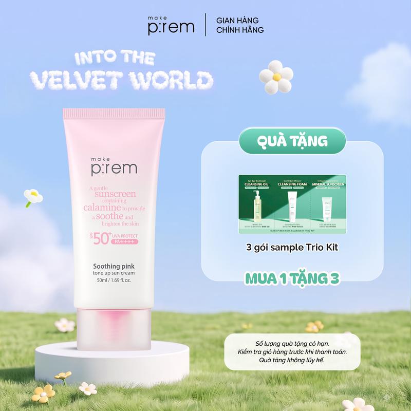 Make P:rem Kem Chống Nắng Vật Lý Cải Tiến Mới Soothing Pink Tone Up Sun Cream Nâng Tone Hồng Rạng Rỡ SPF 50+ PA++++ 50ml