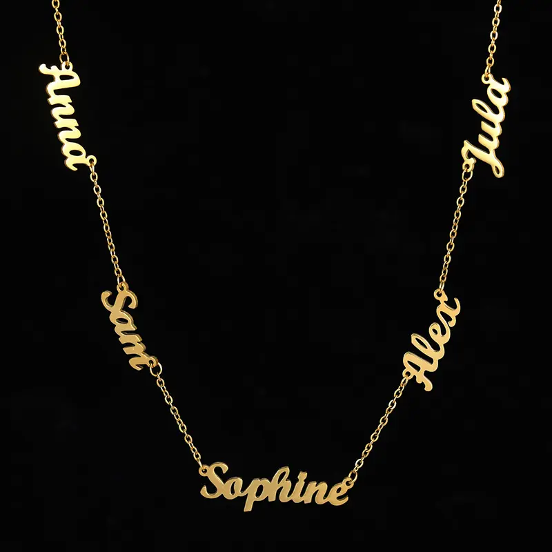 AS025 Multiple Names Custom Cut Necklace Personalized Gift Stainless Steel Letter Necklace For Mother's Day Anniversary Valentine's Day 0