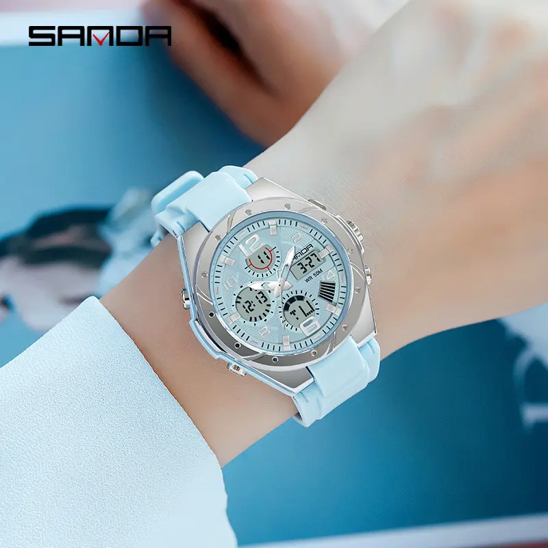 Bộ sưu tập SANDA-đồng hồ thể thao nữ, đồng hồ đeo tay có màn hình kép, không thấm nước, bơi lội, kỹ thuật số, 6062 3