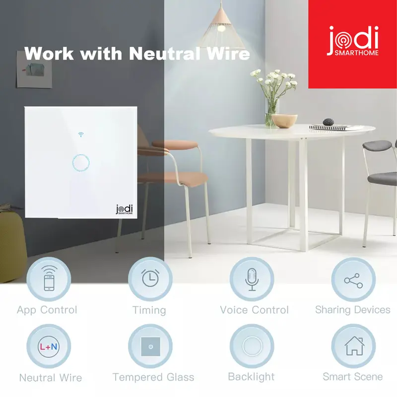 JODI Smart Light Wall Switch Touch WiFi Auto Google Assistant - EU 1 Gang White / Black Home IOT Automation Google 2