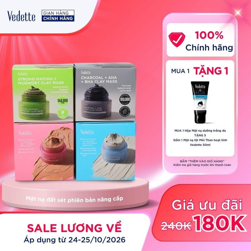Mặt Nạ Đất Sét Vedette Clay Mask 100g – Sạch Sâu, Kiềm Dầu, Ngừa Mụn, Dưỡng Sáng & Giúp Làm Mờ Các Dấu Hiệu Lão Hóa Da