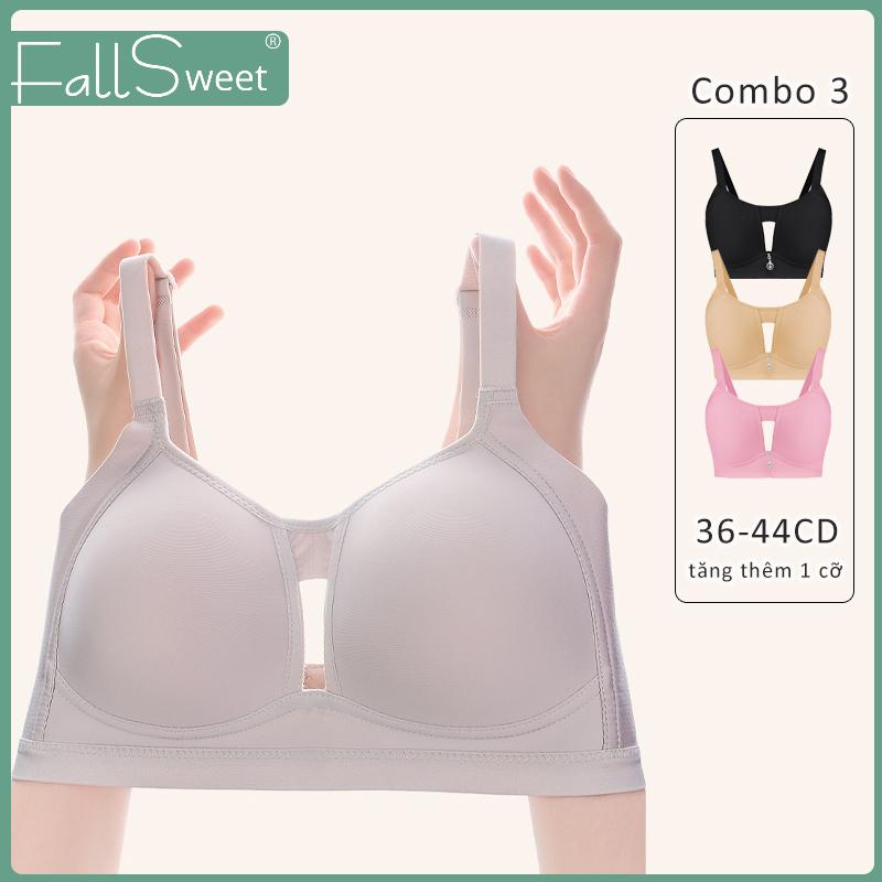 [Combo 3] FallSweet Áo Ngực Thu Nhỏ,Không Đệm, Mỏng, Ngoại Cỡ 36-44 CD Cúp đầy đủ, Áo Ngực, Không Dây, Liền Mạch, Dành Cho Nữ, Đồ Lót, Hợp Xu hướng, Bán, 3 Cái / Bộ