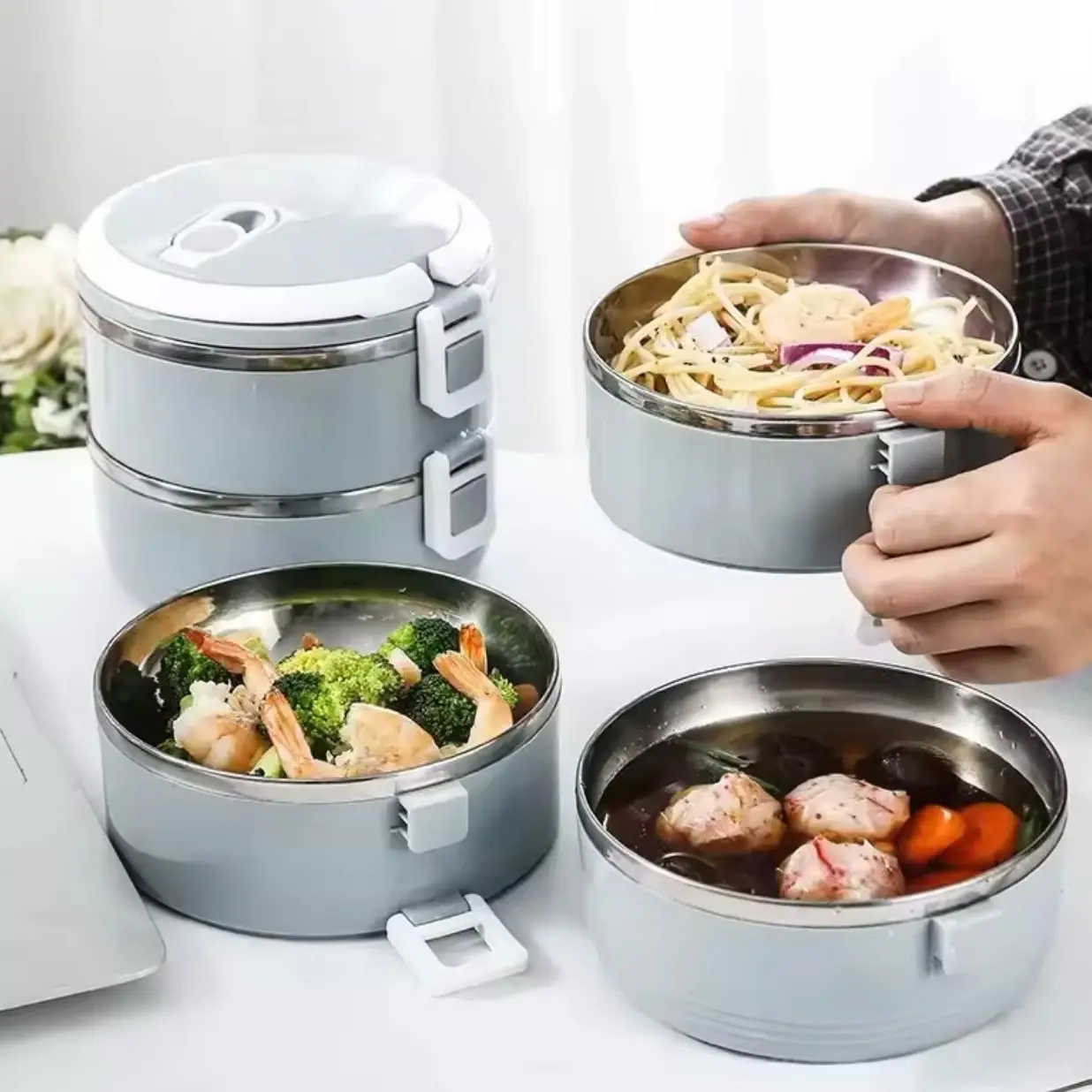 ￼COD Rantang Lunch Box 3 Susun Wadah Makan Polos Lucu ELegan Tepat Bekal Makanan / Rantang stainless 3 susun Kotak Steel Plastik Kitchenware Jeruk Hijau