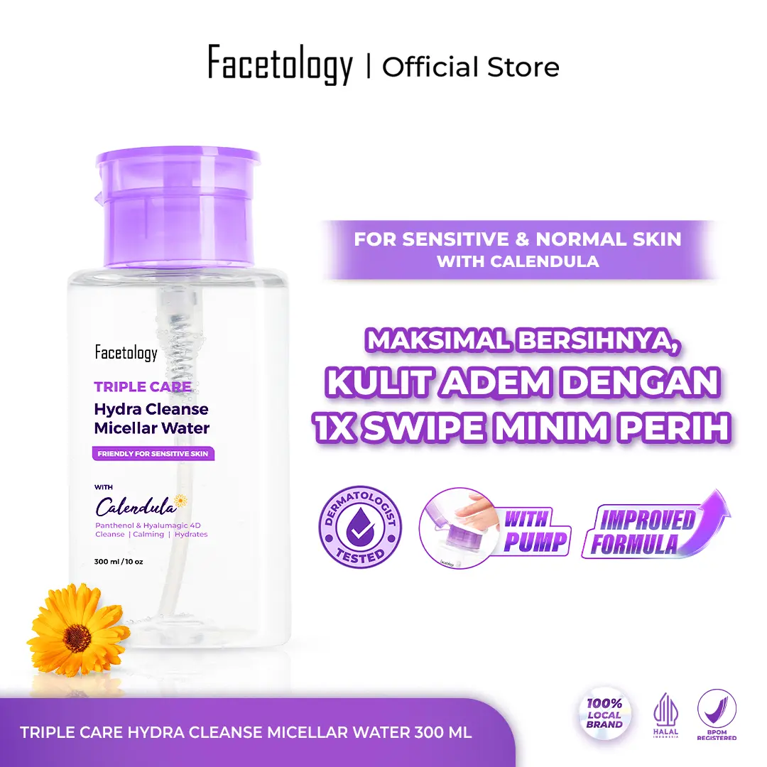 [NEW PACKAGE & IMPROVE FORMULA] Facetology Triple Care Hydra Cleanse Micellar Water 300 ML Remover & Cleanser Wajah