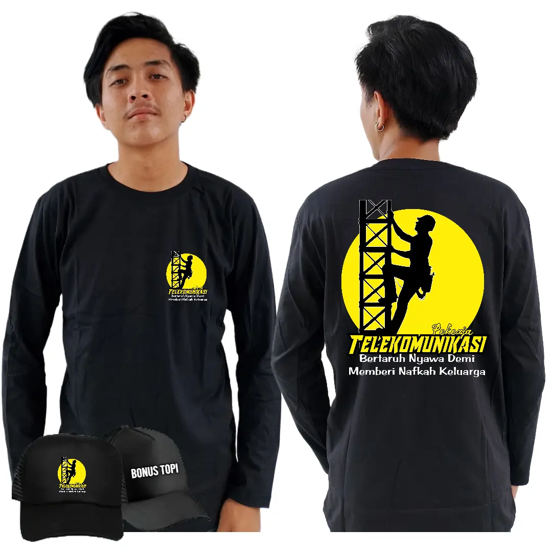KAOS PRIA PROFESI PEKERJA TOWER TELEKOMUNIKASI READY KAOS LENGAN PENDEK DAN PANJANG FREE TOPI KEREN