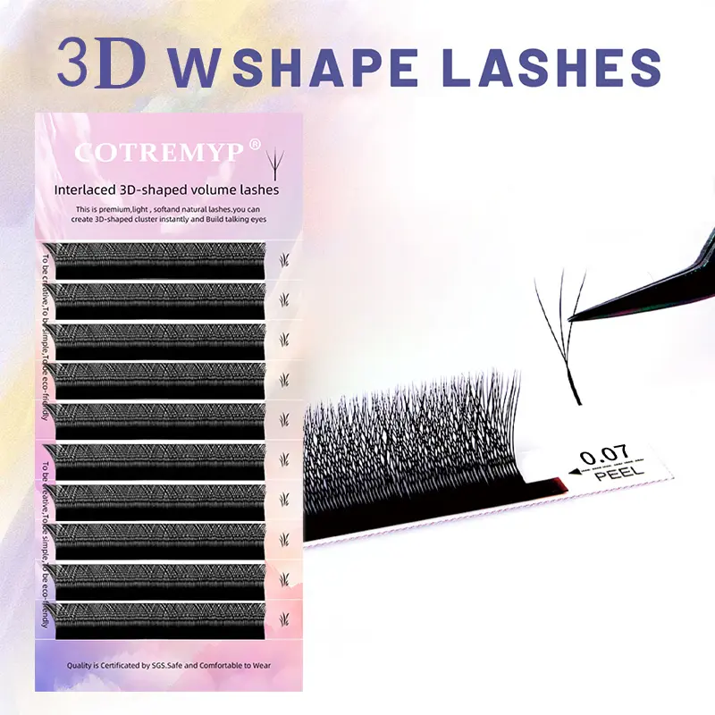 Lông Mi Cỏ Ba Lá Ma Thuật COTREMYP, Nối Mi Khối Lượng 3D, Hình Chữ W, 0.07 D / D +, Giúp Người Hâm Mộ Dễ Dàng 3