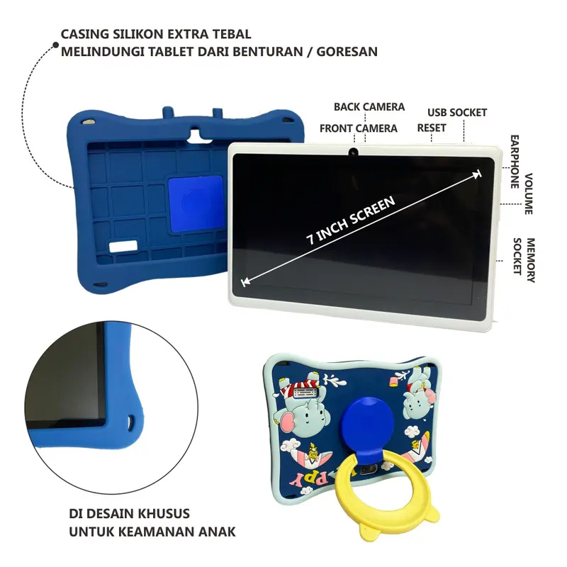 Tablet Android Anak Easytech E13 / Tablet Android Belajar Edukasi Anak Layar Sentuh Edukasi IPS Screen 7 inch WIFI Hotspot Kids Pen Toy paket  tablet 6