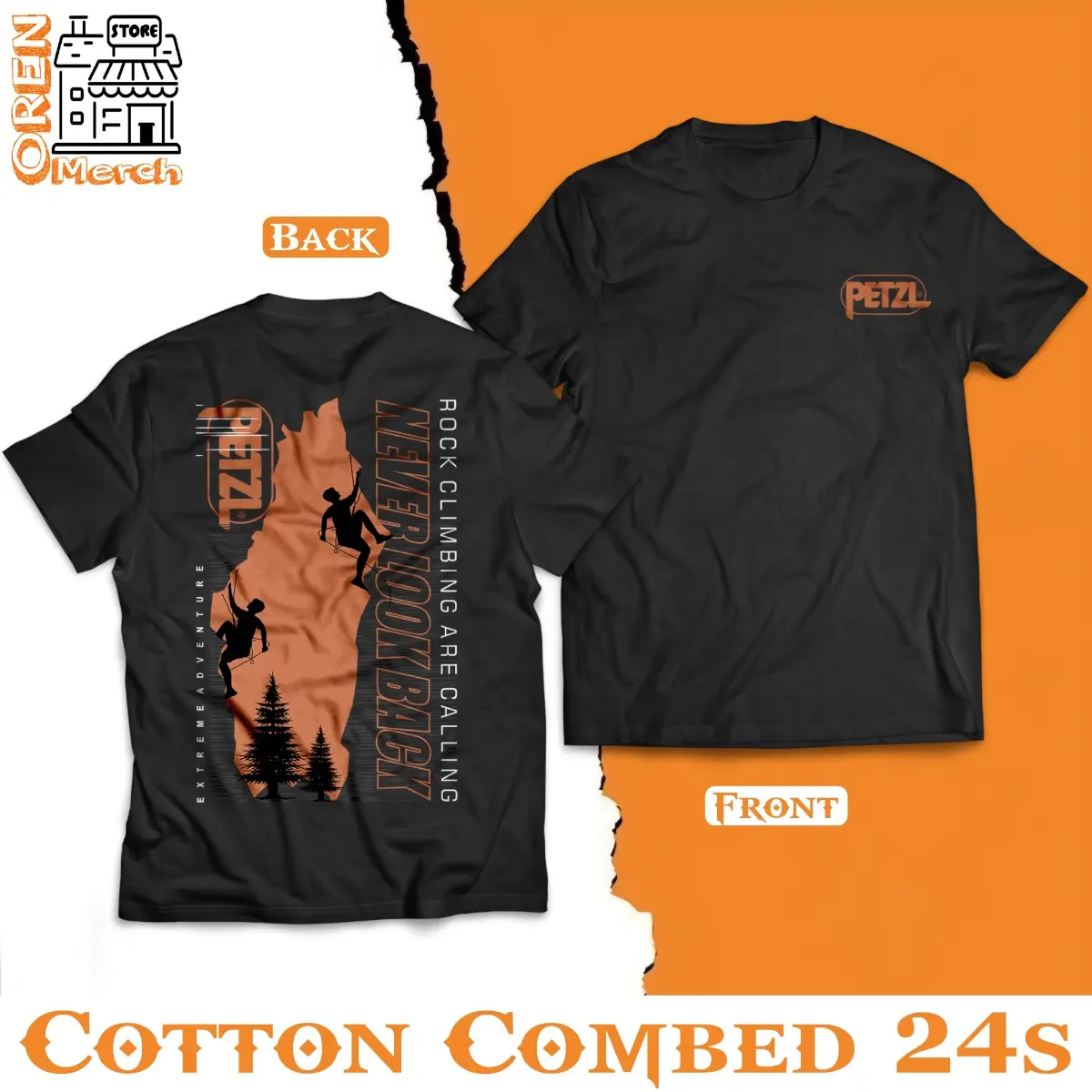 ( oren store merch ) T shirt kaos baju outdoor pendaki gunung unisex pria dan wanita petzl 1