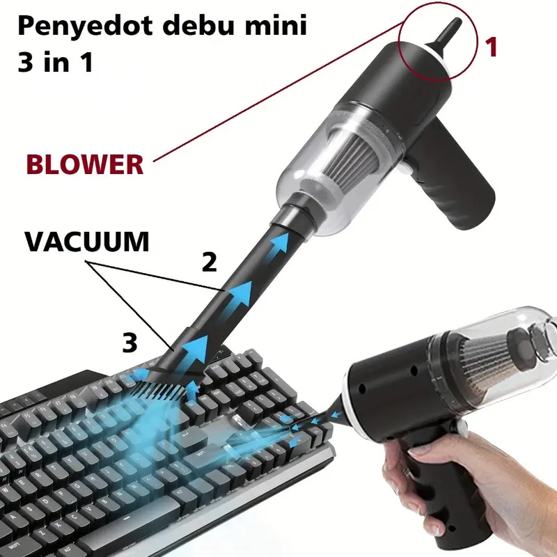 [3IN1] Vacuum Cleaner AS-228 Penyedot Debu Mini Portabel Blower Pengisap Tanpa Kabel 3 In 1 USB Isi Ulang Bivolt 120W Pembersih Rumah Tangga Keyboard Sofa Rumah Membersihkan 0
