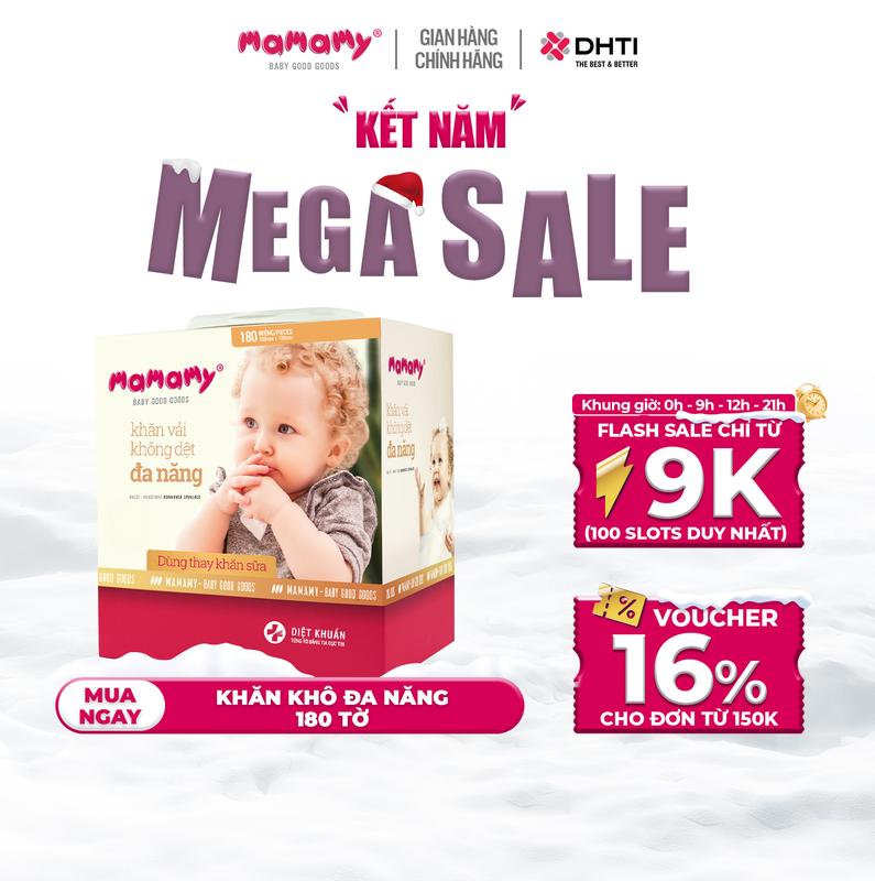 Khăn khô đa năng Mamamy chính hãng 180 tờ hộp dùng thay khăn sữa an toàn cho bé từ sơ sinh