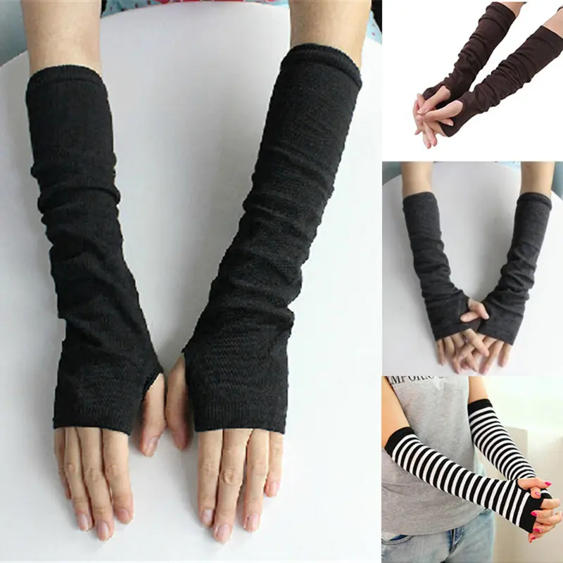 Women Knitted Arm Warmers Autumn Winter Warm Arm Sleeve Long Fingerless Gloves Y2k Casual Elbow Mittens