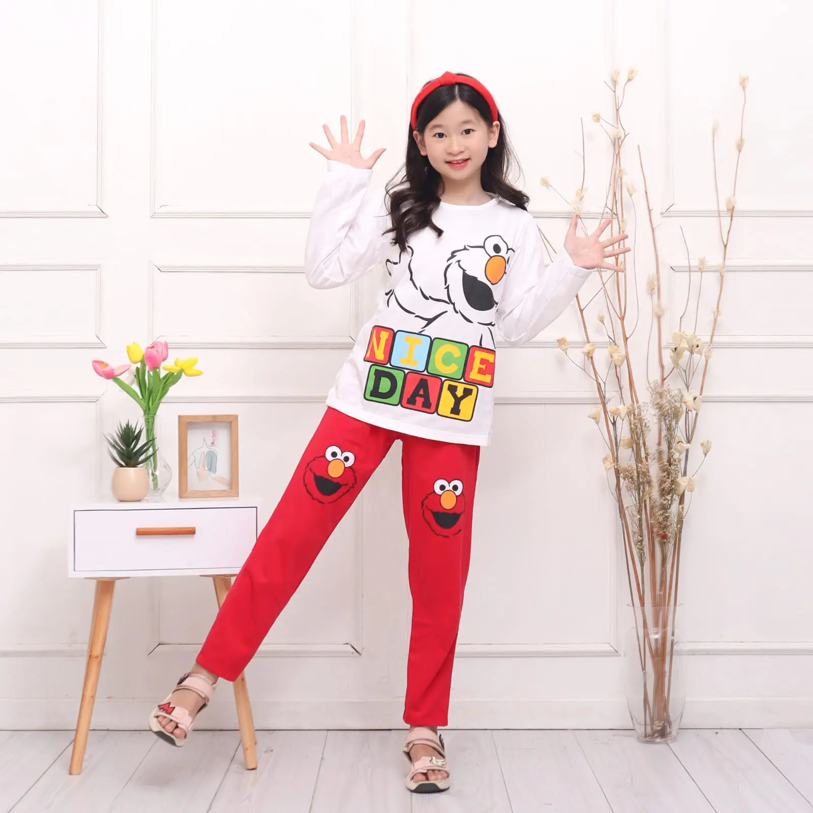 Kimchan Setelan Baju dan Celana Tidur Piyama Anak Perempuan Motif Fashion Cewek 4-12 Tahun
