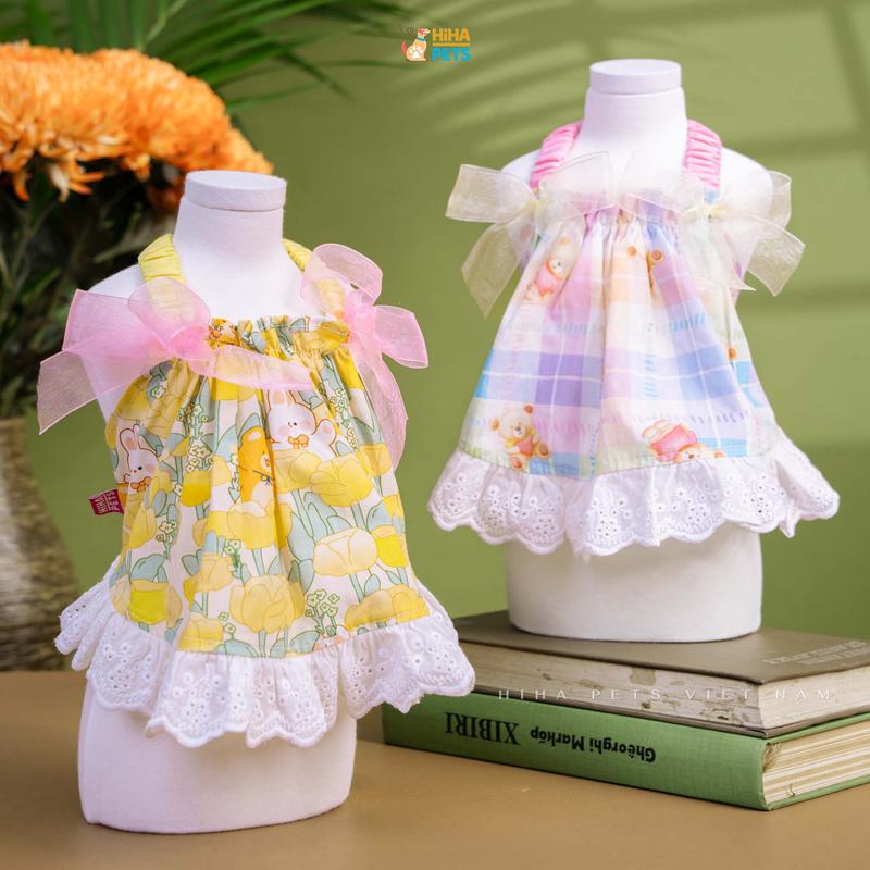 Đầm Váy Thỏ Gấu Nơ Vàng, Hồng Chó Mèo Thời Trang Quần Áo Thú Cưng Thiết Kế Cao Cấp Hiha Pets.