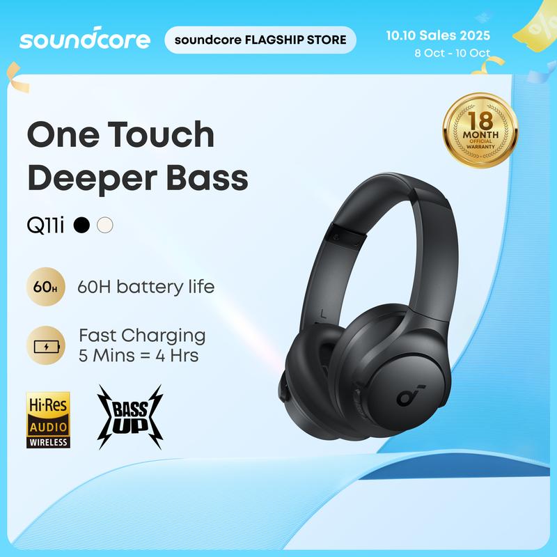 [soundcore-Anker] Tai nghe Bluetooth không dây, Soundcore - Anker Q11i A3005, Tai nghe qua tai, Âm trầm sâu, Thời gian chơi 60H, Âm thanh độ phân giải cao, Đệm tai Có Thể Tháo Rời Kết nối đa điểm
