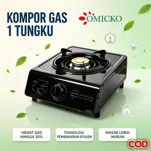 Kompor Gas 1 Tungku OMICKO Bodi Stainless Steel Anti Karat, Api Biru Hemat Gas Pemantik Otomatis, Cocok Dapur Rumah Kost Warung BISA COD
