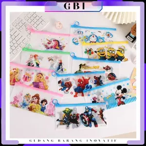 GBI Tempat Pensil Pulpen Transparan Ziplock Karakter Serbaguna Pouch Zip Lock Penyimpanan Kosmetik Pouch Zipper Pencil Case Tempat Penyimpanan Alat Tulis Murah