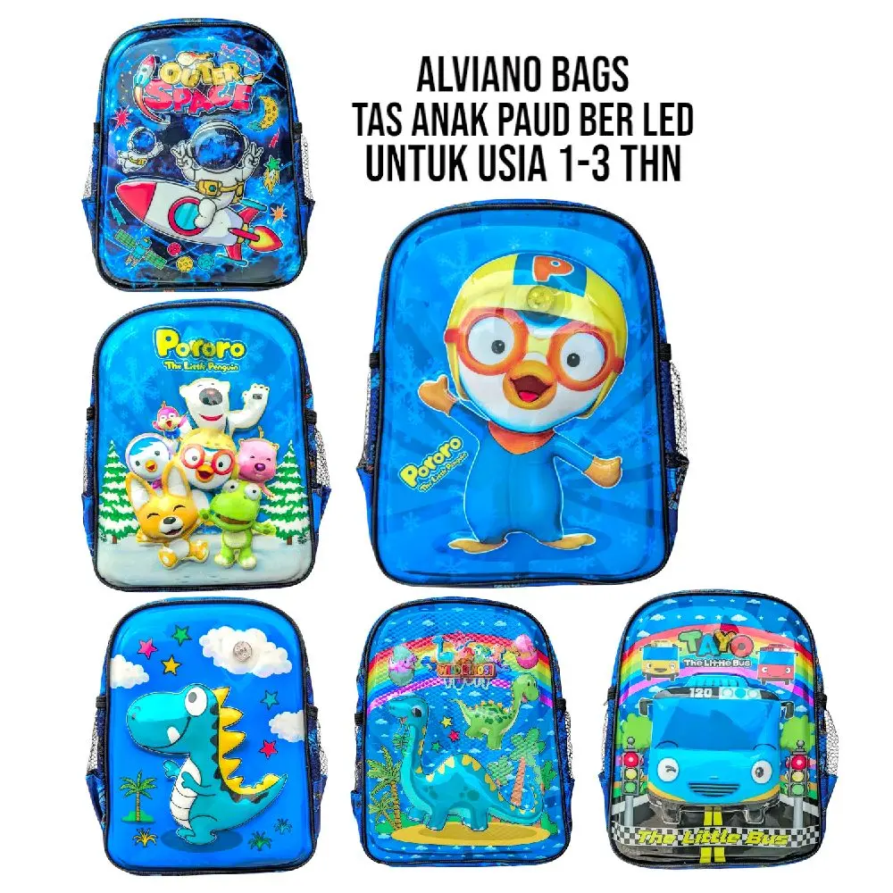 TAS SEKOLAH ANAK PAUD LAKI LAKI SUDAH BER LED BISA MENYALA KARAKTER PORORO ASTRONOT BATMAN. TAS RENSEL ANAK 3D TIMBUL FASHION Ransel