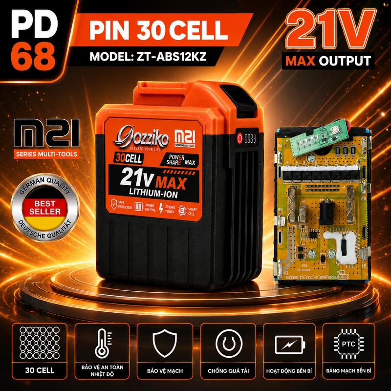 Pin Hệ M21 - 30 Cell Mạch 8mosfet Dung Lượng Cao, Chân Pin Phổ Thông 4cm
