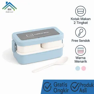 Kotak Makan 2 Tingkat 1000ml / Lunch Box BPA Free / Kotak Bekal Biru