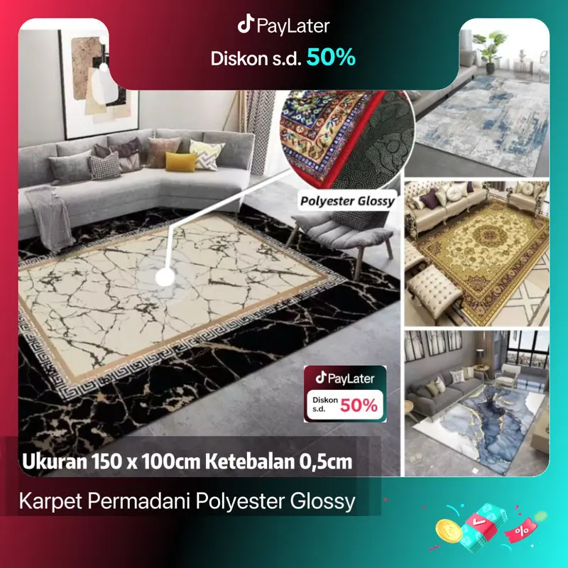Karpet Polyester Uk 150x100cm/Karpet Lantai Bahan Polyester Glossy 1
