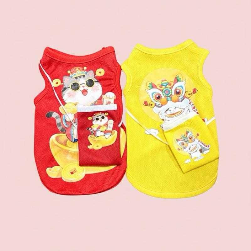 Áo Tết túi đựng lì xì cho chó mèo túi may lên áo Vải thun mát-mỏng