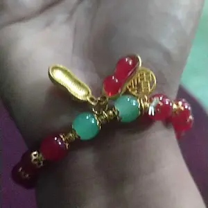 MALL Gelang Giok Keberuntungan Kacang & Kesejahteraan Kristal Gaya China retro Serbaguna Wanita GLG01