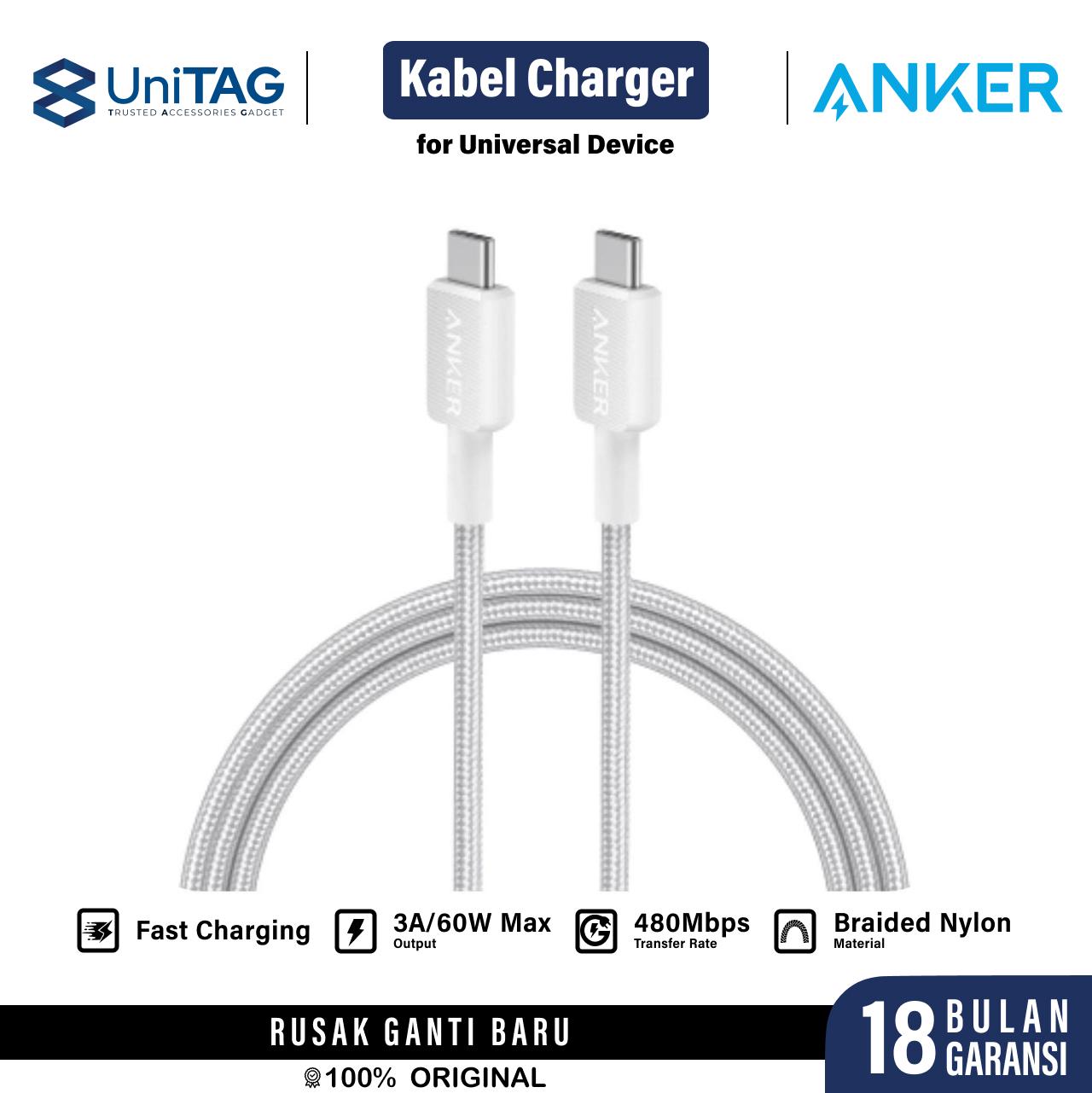 Anker Kabel Charger USB C - USB C 60W Braided 0.9m 322 Powerline - Black A81F5H11