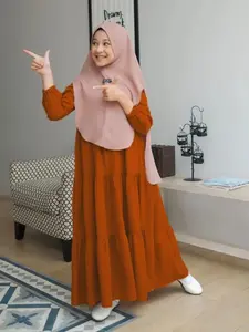 Busana muslim anak perempuan  7 - 12 tahun gamis rayon polos gamis anak susun  Lebaran