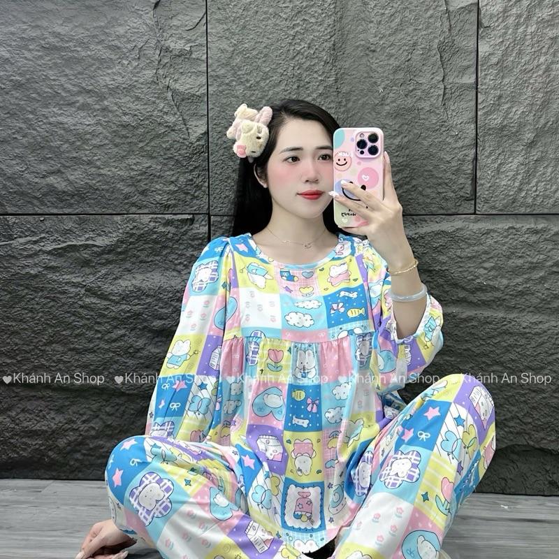 SA.LE SA.LE T10 Khánh An Shop Babydoll KA158 - Đồ Bộ Tole Lanh Nữ Mặc Nhà Áo Cổ Tròn Tay Dài Quần Dài Size M/L/XL Chất Liệu Mềm Mịn Mát Hoạ Tiết Đa Dạng