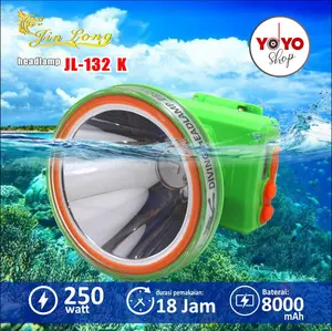 Senter Kepala Selam Jinlong JL 132 cahaya kuning 250 Watt 9000 mAh ABS premium Charger Jack 8 cahaya super terang baterai tahan lama