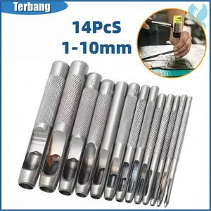14pcs Alat Pelubang Kulit Set 1-10mm Pelubang Pembolong Kulit Sabuk Bulat Alat Pembolong Sabuk Kulit Kit Kerajinan Plong Hollow Punch Tali Tas Leather Hole