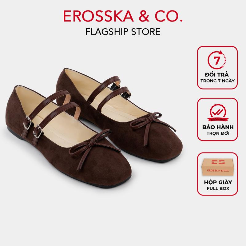 Erosska - Giày búp bê nữ kiểu dáng balletcore màu nâu,có hộp giày,fullbox - EL086