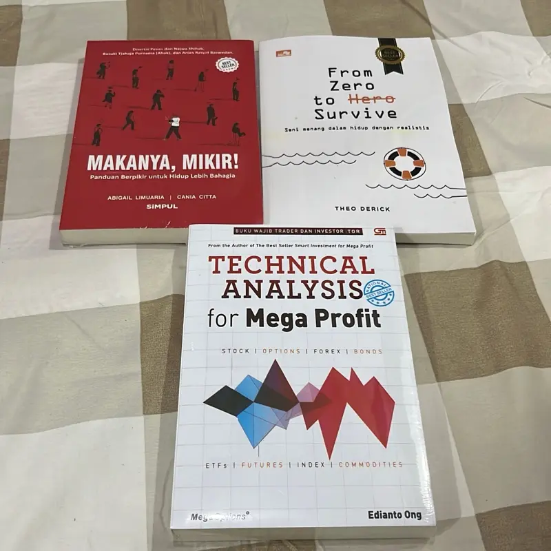 Paket Buku 3 : 1. Makanya, Mikir! 2. From zero to heroes survive 3. Technical analysis for mega profit