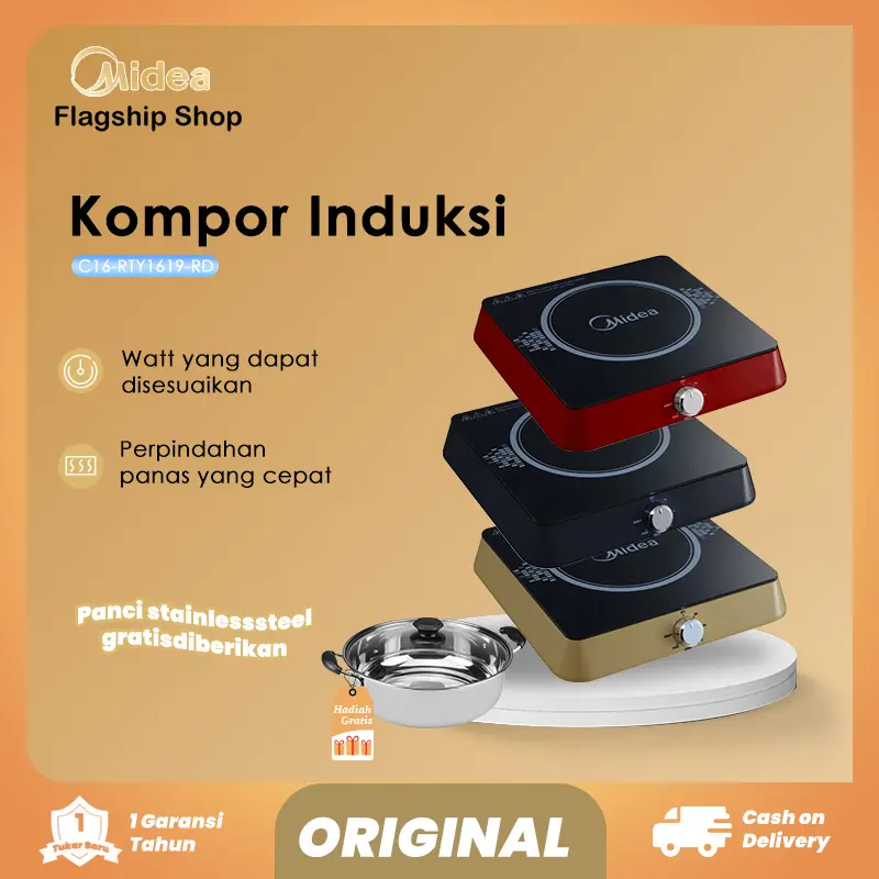 Kompor Induksi Midea / Midea Induction Cooker - Midea - C16-RTY1619-BK/RD/GL- (Gratis Panci / Free Pot)