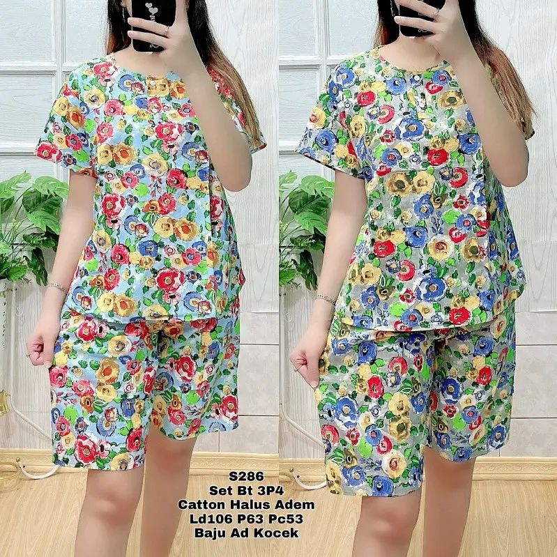 N28 Baju Tidur Set Wanita Lengan Pendek Setelan Baju tidur Wanita Standar Jumbo 3
