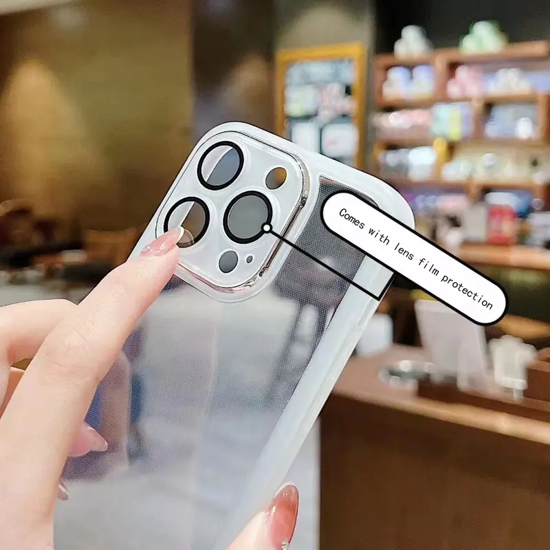 Ốp Lưng iPhone, Thiết Kế Đơn Giản, Màu Xanh Dương Trong Suốt, Ốp Mềm, Có Màng Bảo Vệ Ống Kính Tích Hợp, Thích Hợp Cho iPhone 11, 12, 7Plus, 11Promax, 15Pro, 13Pro, 14, 11Pro, 16Promax Và 16 2