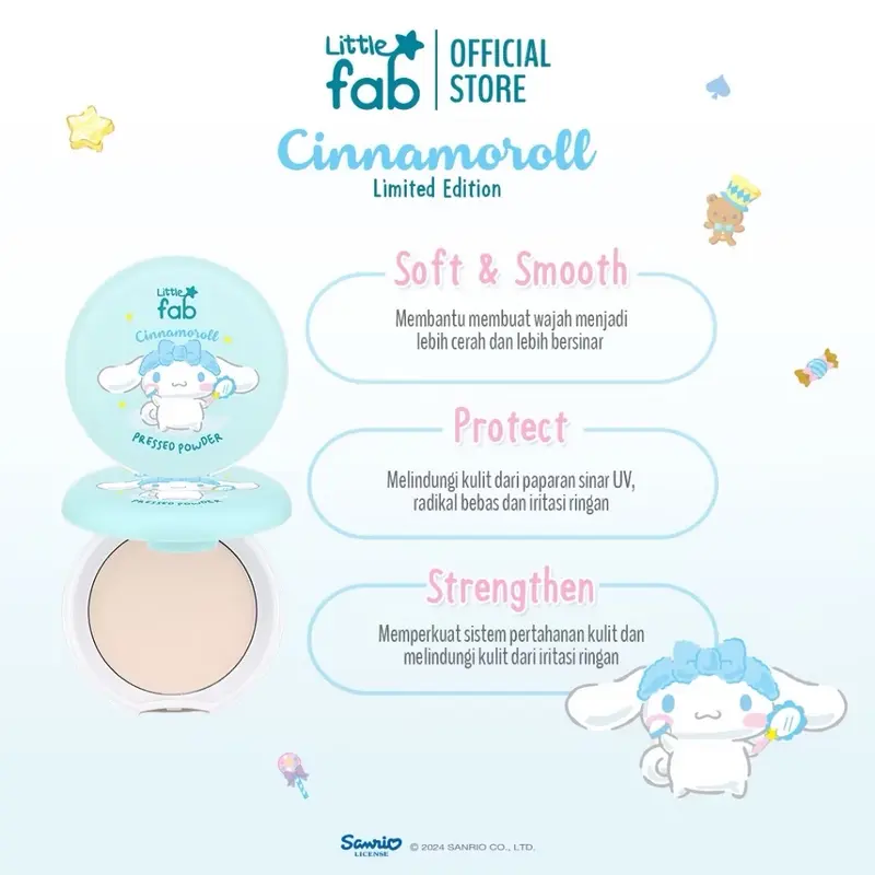 Little Fab Kids Pressed Powder Anti UV Compact | Limited Edition Cinnamoroll Bedak Anak Sanrio Makeup Anak Cinamonroll Bedak Padat Anak Sekolah Remaja 3