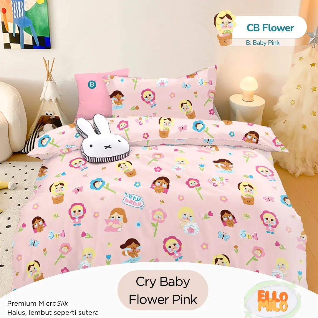 Sprei Set CB Flower (TANPA BED COVER) | Katun STAR Lokal Microsilk | Sprei Double Karet Anti Geser | ElloMilo Sprei & Bed Sheet