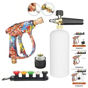 Kit de pistola de agua para lavadora a presión para limpieza de autos, conector de manguera y adaptador de conexión rápida compatible con Kärcher, además de juego de boquillas; ofrece tres opciones de contenido diferentes.