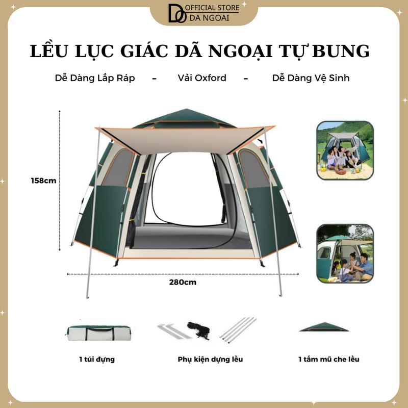 Lều Cắm Trại, Lều Dã NgoạiTự Bung 4-6 Người Chống Nước Chống Tia Tử Ngoại KT 2m8x2m8 - Lều Cắm Trại Du Lịch Nam Cao Su  Camping Phụ Kiện nhà  lều shelter  camping  tent