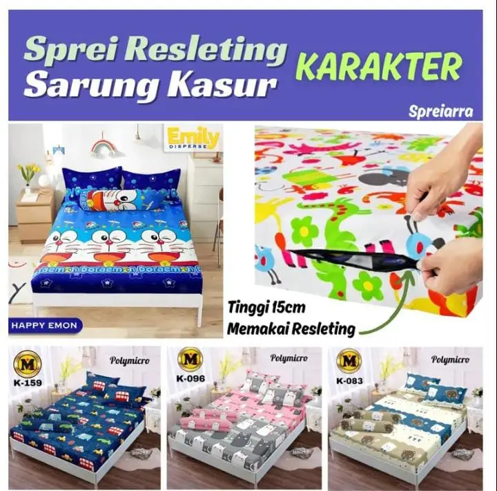 sarung kasur busa resleting motif karakter laki-laki dan perempuan terlaris2024