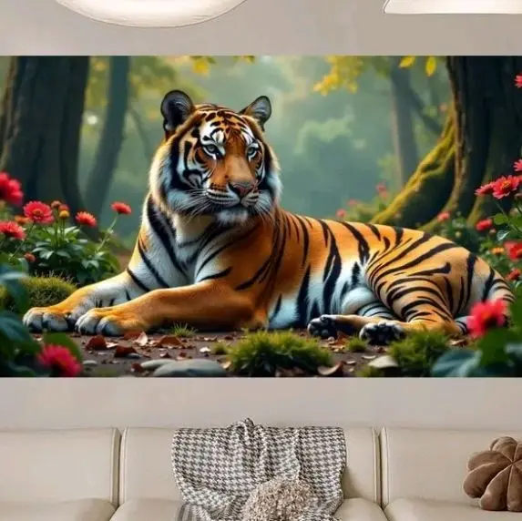 Po 14 + Frame Lukisan Kanvas harimau120x200 cm untuk hiasan  Ruang Tamu Rumah atau Tempat Usaha Anda