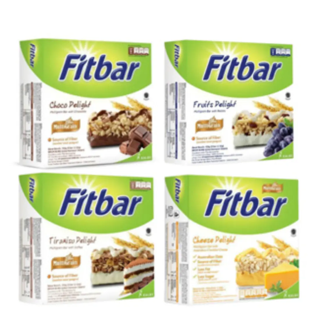 [Buy 3 Free 1] FITBAR Healthy Cereal Bar 1 box 5 bars - Halal, Low Calorie, Cholesterol Free, by Kalbe Fiber Grain Snack