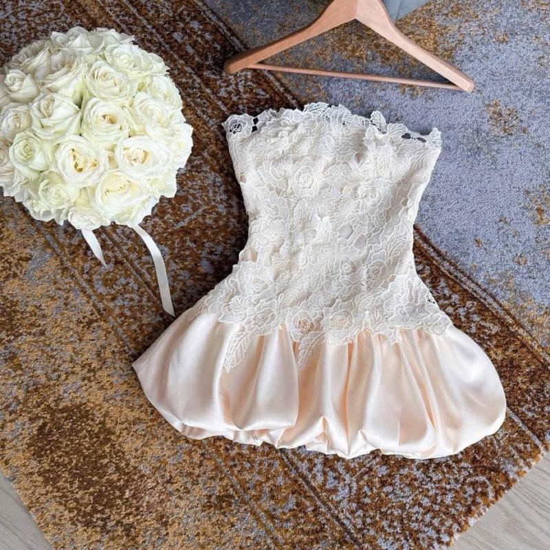 Váy thiết kế quây ren phối chân bí lụa dáng ngắn NQa43